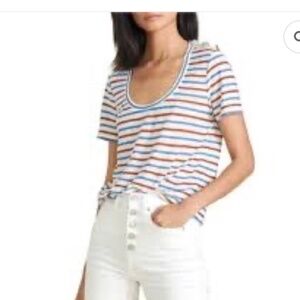 Veronica Beard Benji Striped Linen T-Shirt, Sz M, NWOT